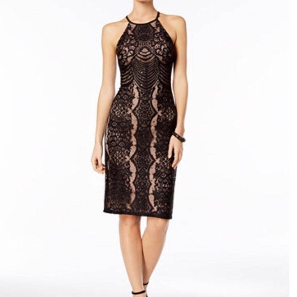 Nightway Open Back Lace Sheath Dress